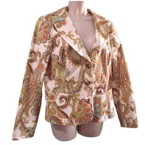 Cabi Colorful Paisley Lotus Jacket Ladies 14 Blue Green Brown Cotton Blend GUC